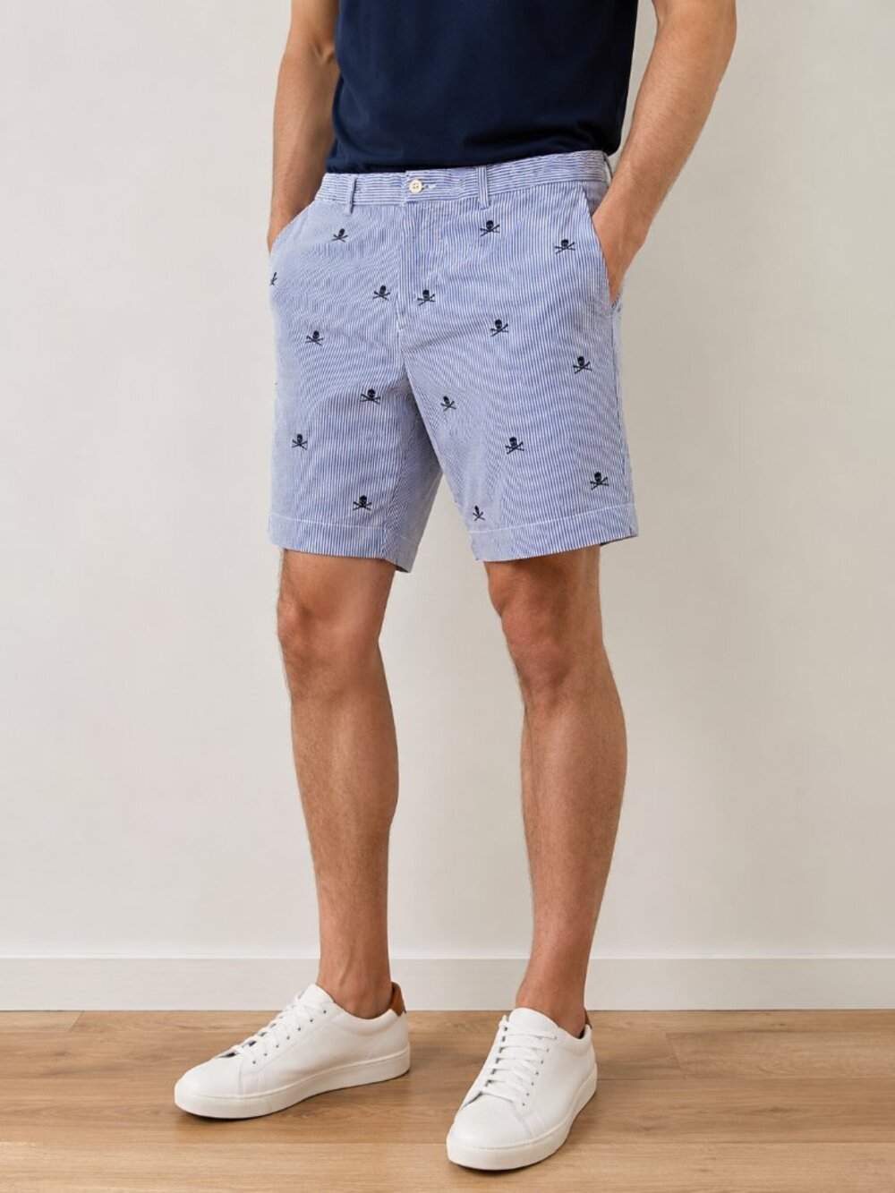 Polo Ralph Lauren Stretch Classic Fit Skull Embroidered Stripe Chino Shorts 34